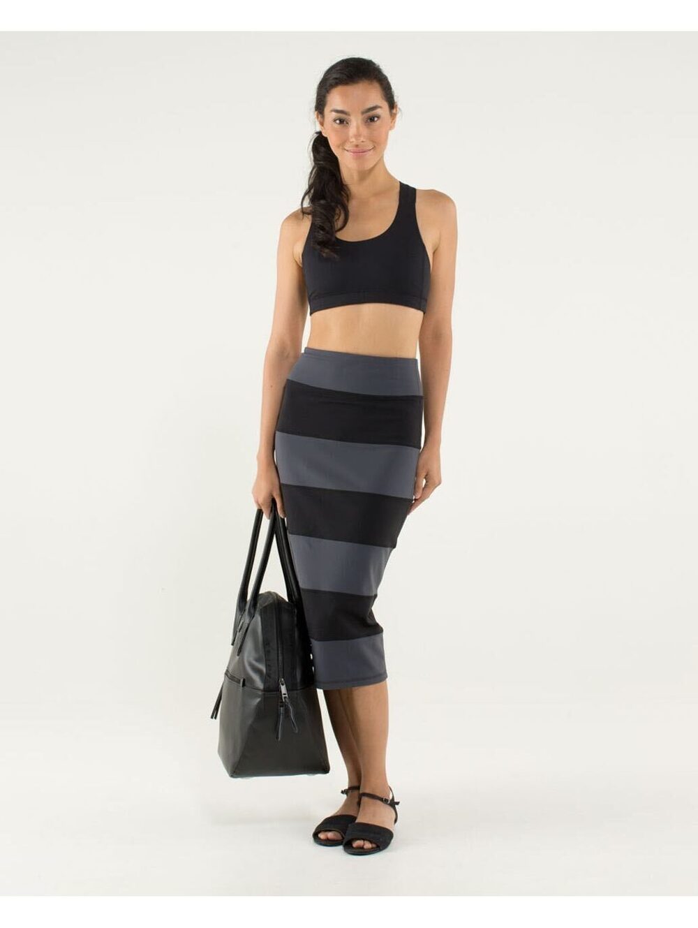Lululemon Yoga Over Skirt Size 4 Coal Black Striped Luon High Rise Midi Rare